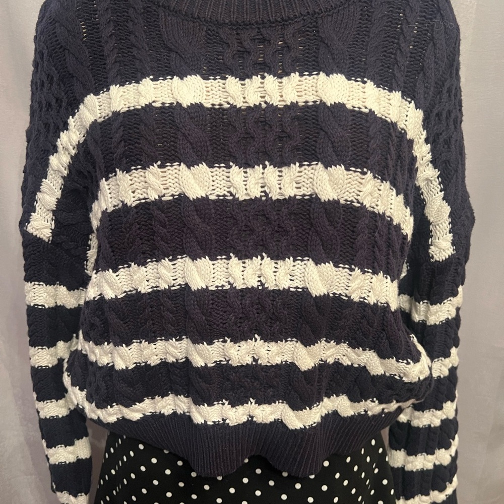 Jessica Simpson Navy and White Cable Knit Sweater